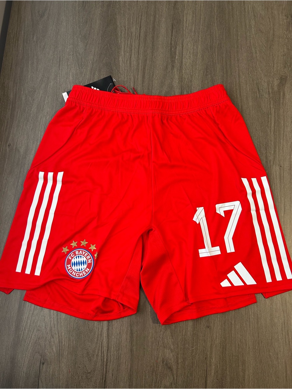 adidas Men's Red FC Bayern Munich Athletic Shorts with Number 17